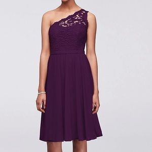 David’s Bridal | Short One Shoulder Corded Lace